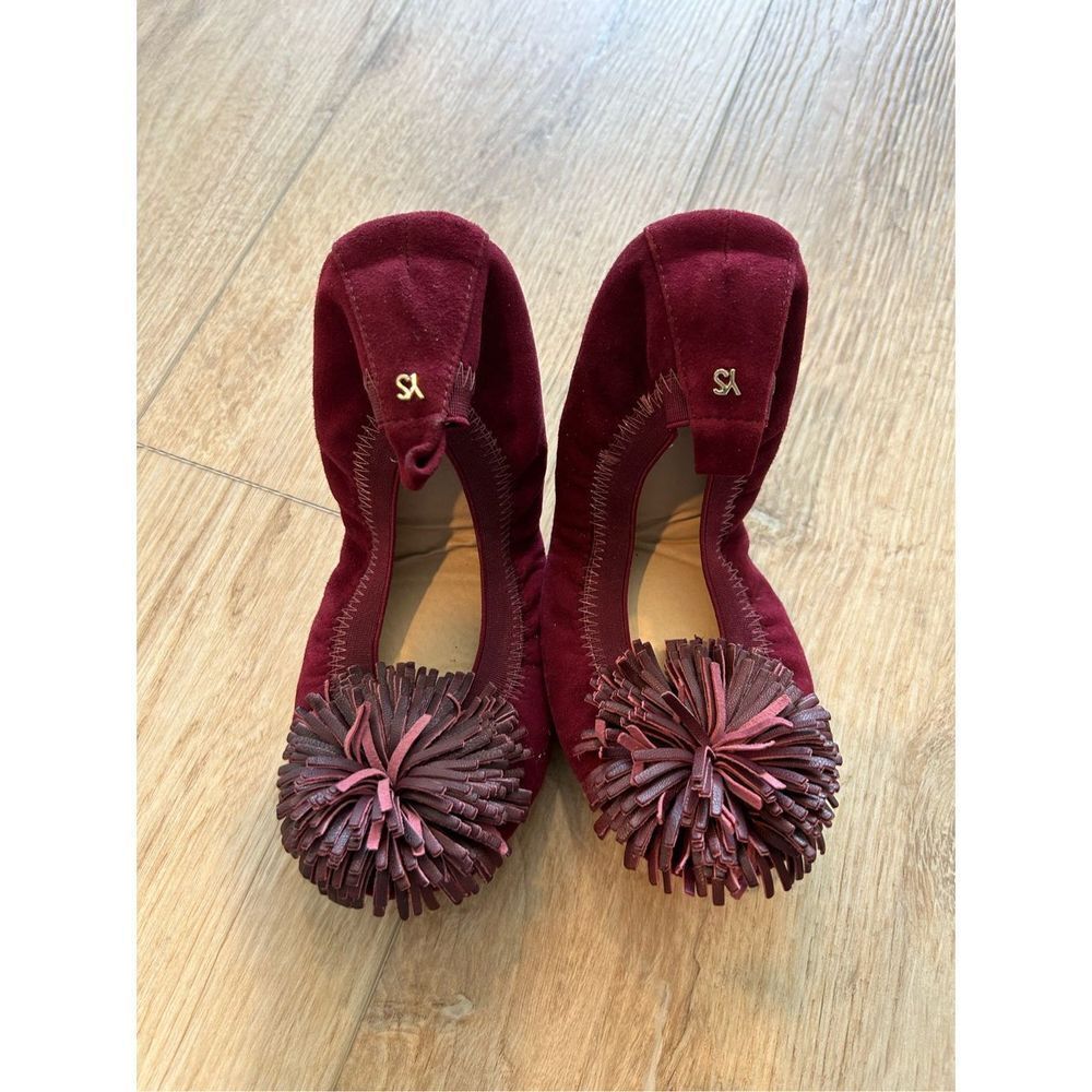 NWOB Yosi Samra burgundy suede Sammie pom foldable ballet flats sz 7